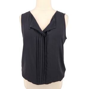 Ann Taylor LOFT Pleated Blouse – Black Sleeveless Bubble Hem Size XL